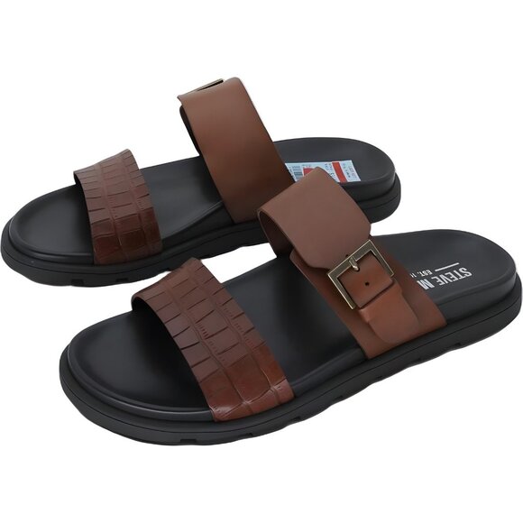 Steve Madden Corro Two-Strap Slide Tan Leather Mens US 10.5M